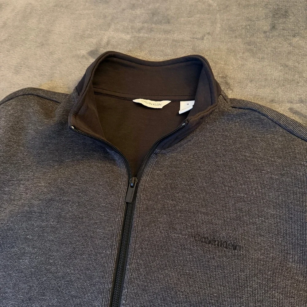Calvin Klein Full Zip Track Jacket‎ Heathered Charcoal Gray Black Mens Medium